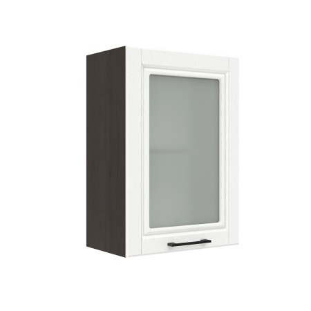 Шкаф верхний со стеклом ШВС 500 Корпус: ЛДСП венге 16мм; фасад: фрезеровка Барселона, МДФ белое дерево 16мм