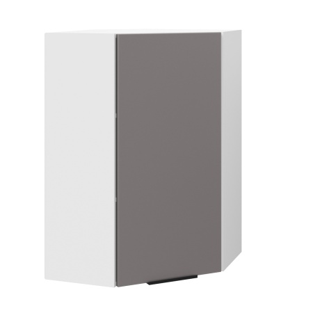 Шкаф верхний угловой (премьер)  ШВУ 600Н Корпус: ЛДСП белый 16мм; фасад: фрезеровка Оливия, МДФ моно брауни 16 мм