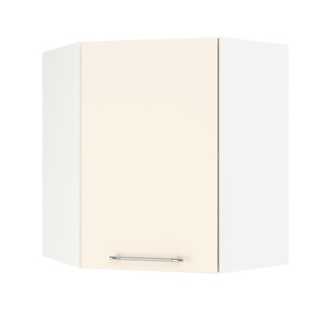 Шкаф верхний угловой ШВУ 600 Корпус: ЛДСП белый 16мм; фасад: фрезеровка Олива, МДФ глянец ваниль 16мм