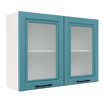 Шкаф верхний со стеклом ШВС 1000 Корпус: ЛДСП белый 16мм; фасад: фрезеровка Барселона, МДФ морское дерево 16мм