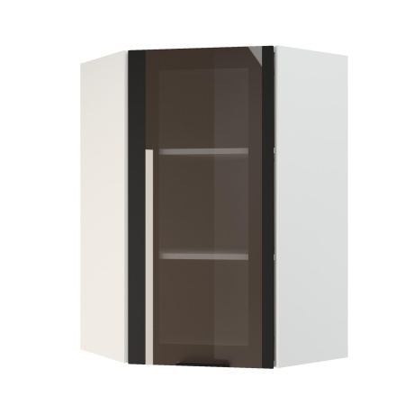 Шкаф верхний угловой (премьер)  ШВУС 600Н Корпус: ЛДСП белый 16мм; фасад: фрезеровка Норд, МДФ софт черный 16 мм