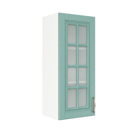 Шкаф верхний со стеклом (премьер) ШВС 400Н Корпус: ЛДСП белый 16мм; фасад: фрезеровка Лондон, МДФ дуб изумруд 16мм