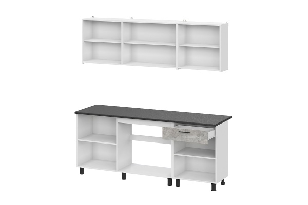 Кухонный гарнитур "КГ 9" (2,0м) Белый/Цемент темный/Цемент светлый/Черный