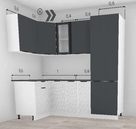 Кухня угловая Норд line пломбир / Софт смок верх 1200*1600 мм + пенал 600 (4611)