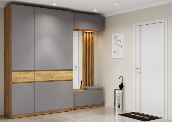 Модульная прихожая Бостон Дуб Крафт золотой / Серый Шифер (ЛДСП)