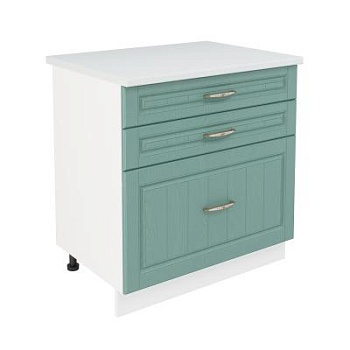 Шкаф нижний с ящиками ШН3Я 800 Корпус: ЛДСП белый 16мм; фасад: фрезеровка Лондон, МДФ дуб изумруд 16мм