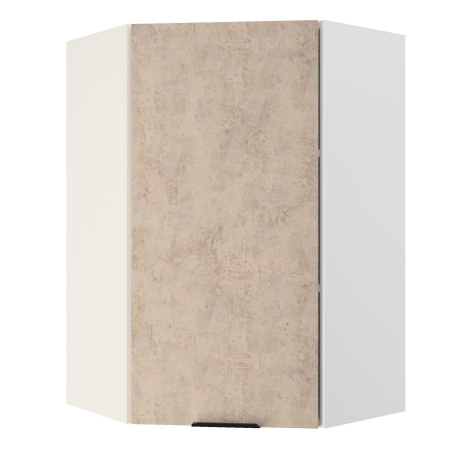 Шкаф верхний угловой (премьер)  ШВУ 600Н Корпус: ЛДСП белый 16мм; фасад: фрезеровка Норд, МДФ камень беж 16 мм