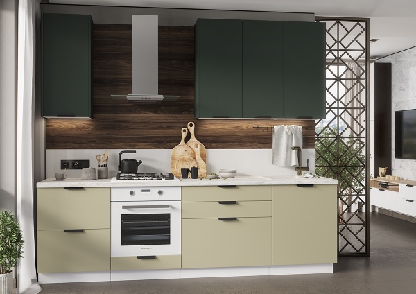 Модульная кухня Норд Софт пихтовый зеленый / Софт лайт хаки