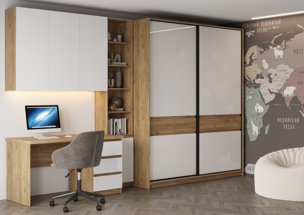 БОСТОН ШК-005 Шкаф-купе МДФ (Комплект) Дуб Крафт золотой / Белый