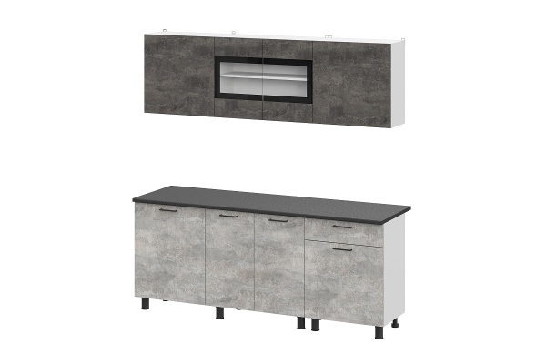 Кухонный гарнитур "КГ 9" (2,0м) Белый/Цемент темный/Цемент светлый/Черный Кухонный гарнитур "КГ 9" (2,0м) Белый/Цемент темный/Цемент светлый/Черный