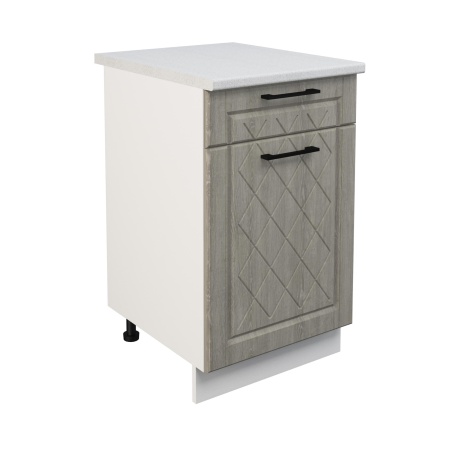 Шкаф нижний с ящиком ШН1Я 500 Корпус: ЛДСП белый 16мм; фасад: фрезеровка Барселона, МДФ седой клен 16мм