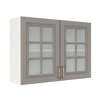 Шкаф верхний со стеклом ШВС 1000 Корпус: ЛДСП белый 16мм; фасад: фрезеровка Лондон, МДФ дуб графит 16мм