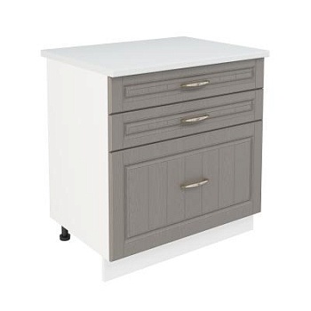 Шкаф нижний с ящиками ШН3Я 800 Корпус: ЛДСП белый 16мм; фасад: фрезеровка Лондон, МДФ дуб графит 16мм