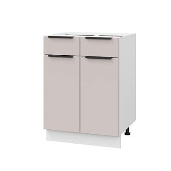 Шкаф нижний с ящиками ШН2Я 600 Корпус: ЛДСП белый 16мм; фасад: фрезеровка Оливия, МДФ сиена тауп 16 мм