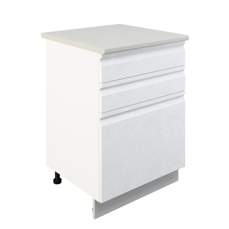 Шкаф нижний с ящиками ШН3Я 600 Корпус: ЛДСП белый 16мм; фасад: фрезеровка Бруклин, МДФ бетон белый 16мм