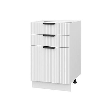 Шкаф нижний с ящиками ШН3Я 500 Корпус: ЛДСП белый 16мм; фасад: фрезеровка Норд Line, МДФ софт пломбир 16 мм