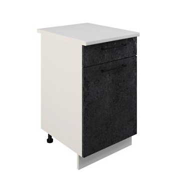 Шкаф нижний с ящиком ШН1Я 500 Корпус: ЛДСП белый 16мм; фасад: фрезеровка Нувель, МДФ бетон черный 16мм