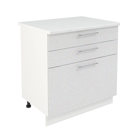 Шкаф нижний с ящиками ШН3Я 800 Корпус: ЛДСП белый 16мм; фасад: фрезеровка Олива, МДФ металлик белый 16мм