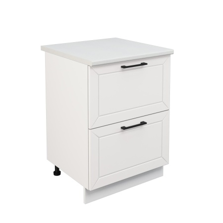 Шкаф нижний с ящиками ШНГ2Я 600 Корпус: ЛДСП белый 16мм; фасад: фрезеровка Кельн, МДФ софт даймонд 16мм