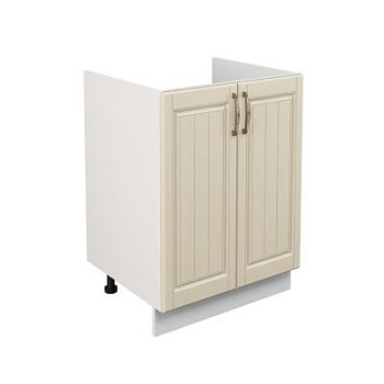 Шкаф нижний под мойку ШНМ 600 Корпус: ЛДСП белый 16мм; фасад: фрезеровка Лондон, МДФ дуб крем 16мм