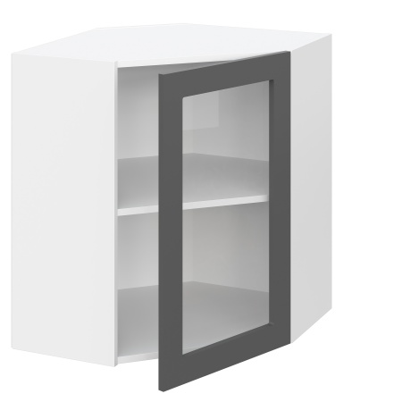 Шкаф верхний угловой со стеклом ШВУС 600 Барселона белый массив (МДФ 16мм МС София)