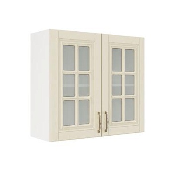 Шкаф верхний со стеклом ШВС 800 Корпус: ЛДСП белый 16мм; фасад: фрезеровка Лондон, МДФ дуб крем 16мм