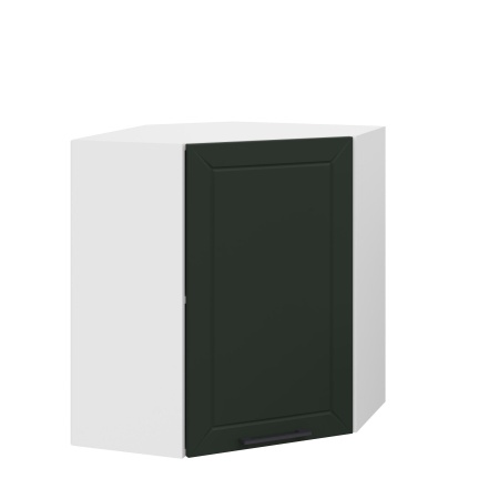 Шкаф верхний угловой ШВУ 600 Корпус: ЛДСП белый 16мм; фасад: фрезеровка Кельн, МДФ софт пихтовый зеленый 16 мм