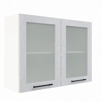 Шкаф верхний со стеклом ШВС 1000 Корпус: ЛДСП белый 16мм; фасад: фрезеровка Нувель, МДФ бетон белый 16мм