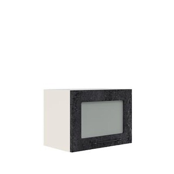 Шкаф верхний горизонтальный со стеклом ШВГС 500 Корпус: ЛДСП белый 16мм; фасад: фрезеровка Нувель, МДФ бетон черный 16мм