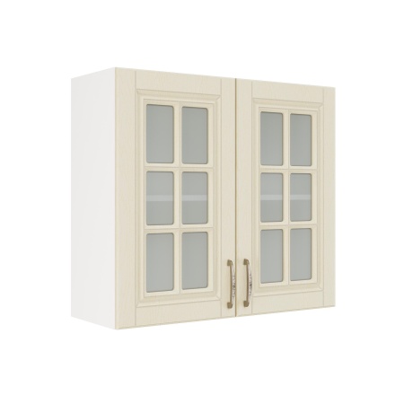 Шкаф верхний со стеклом ШВС 800 Корпус: ЛДСП белый 16мм; фасад: фрезеровка Лондон, МДФ дуб крем 16мм Шкаф верхний со стеклом ШВС 800 Корпус: ЛДСП белый 16мм; фасад: фрезеровка Лондон, МДФ дуб крем 16мм