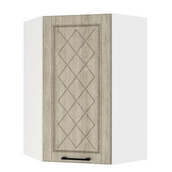 Шкаф верхний угловой (премьер)  ШВУ 600Н Корпус: ЛДСП белый 16мм; фасад: фрезеровка Барселона, МДФ седой клен 16мм