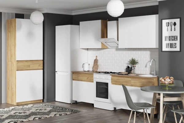 КВИК-СТЕП Кухня 2.0 м. Корпус - Дуб Крафт золотой К003  Фасад ЛДСП - Белый (Шагрень)