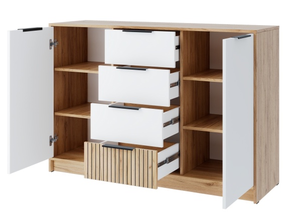 ИВИС Комод КМ-002 Корпус - Дуб Крафт золотой К003  Фасад ЛДСП - Белый (Гладкий)