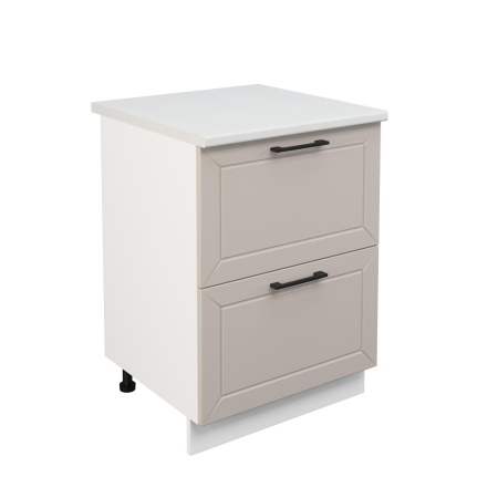 Шкаф нижний с ящиками ШНГ2Я 600 Корпус: ЛДСП белый 16мм; фасад: фрезеровка Кельн, МДФ софт бланж 16мм