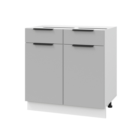 Шкаф нижний с ящиками ШН2Я 800 Корпус: ЛДСП белый 16мм; фасад: фрезеровка Оливия, ЛДСП серый софт 16 мм