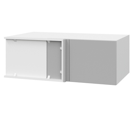 Шкаф верхний угловой антресоль ШВУА 1000 Корпус: ЛДСП белый 16мм; фасад: фрезеровка Оливия, ЛДСП серый софт 16 мм