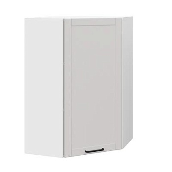 Шкаф верхний угловой (премьер)  ШВУ 600Н Корпус: ЛДСП белый 16мм; фасад: фрезеровка Диада, МДФ лофт крем 16 мм