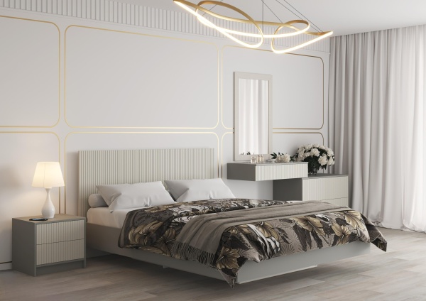 СЕЛЕНА Кровать МДФ КР-002 (Комплект) Фасад ЛДСП - Шиншилла Серая  Фасад МДФ - матовая Кварц Грей Софт