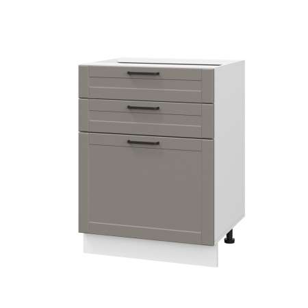 Шкаф нижний с ящиками ШН3Я 600 Корпус: ЛДСП белый 16мм; фасад: фрезеровка Диада, МДФ лофт кварц 16 мм