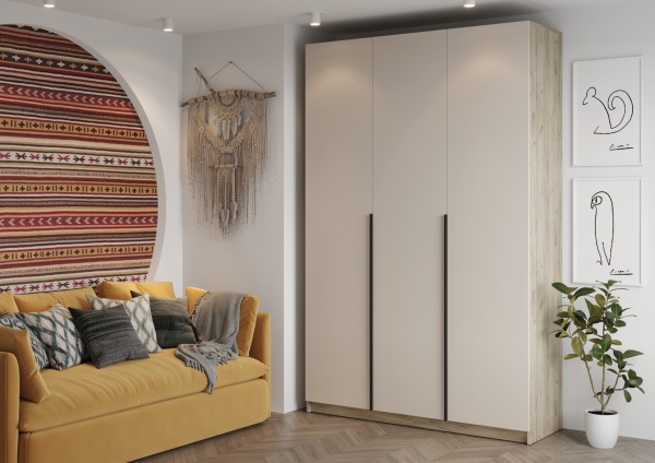 БОХО Шкаф ШК-004 (Шкаф комбинированный, 3-ств.) Дуб крафт серый / Кашемир