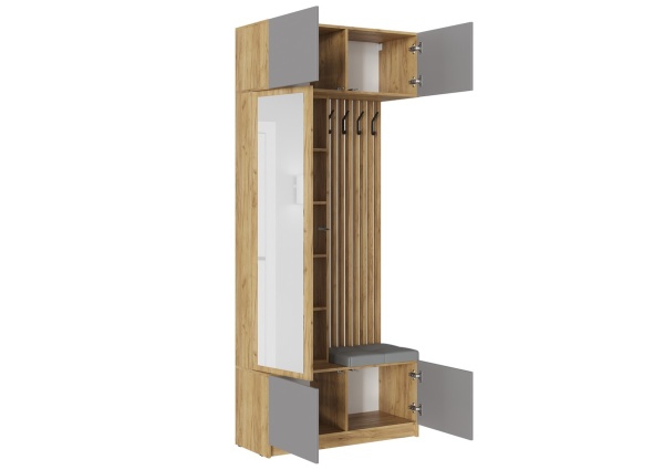 БОСТОН прихожая ЛДСП (Комплект) Корпус - Дуб Крафт золотой  Фасад ЛДСП - Серый Шифер Кожзам.- Ecotex 3022 / Arena 007 (Серая)