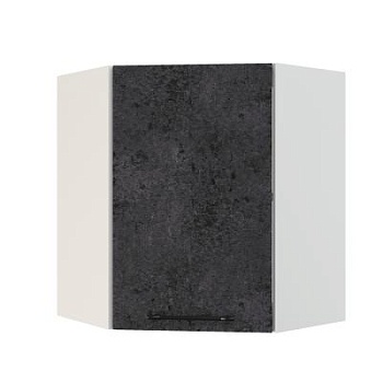 Шкаф верхний угловой ШВУ 600 Корпус: ЛДСП белый 16мм; фасад: фрезеровка Нувель, МДФ бетон черный 16мм