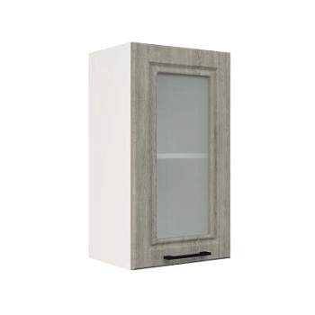 Шкаф верхний со стеклом ШВС 400 Корпус: ЛДСП белый 16мм; фасад: фрезеровка Барселона, МДФ седой клен 16мм