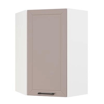 Шкаф верхний угловой (премьер)  ШВУ 600Н Корпус: ЛДСП белый 16мм; фасад: фрезеровка Кельн, МДФ софт тоффи 16мм