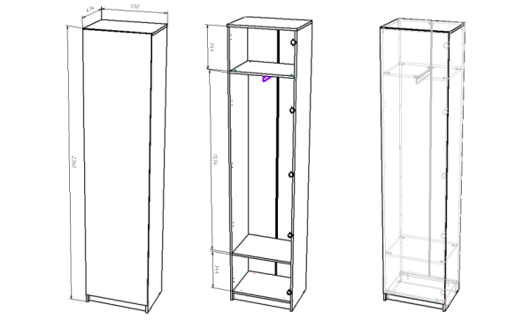 БОСТОН ШК-003 шкаф ЛДСП (Комплект) Дуб Крафт серый / Кашемир