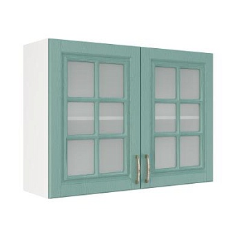 Шкаф верхний со стеклом ШВС 1000 Корпус: ЛДСП белый 16мм; фасад: фрезеровка Лондон, МДФ дуб изумруд 16мм