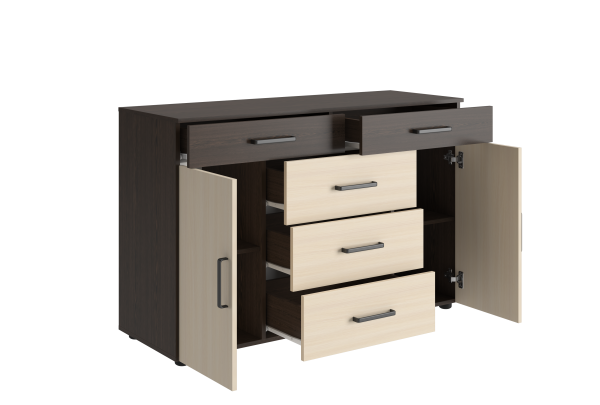 Вега К-03 Комод 5 ящ.+2 ств. Венге / Дуб молочный