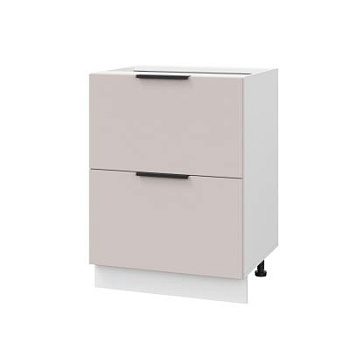 Шкаф нижний с ящиками ШНГ2Я 600 Корпус: ЛДСП белый 16мм; фасад: фрезеровка Оливия, МДФ сиена тауп 16 мм