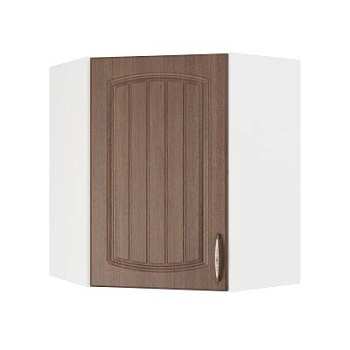 Шкаф верхний угловой ШВУ 600 Корпус: ЛДСП белый 16мм; фасад: фрезеровка Гренада, МДФ бразильский орех 16мм