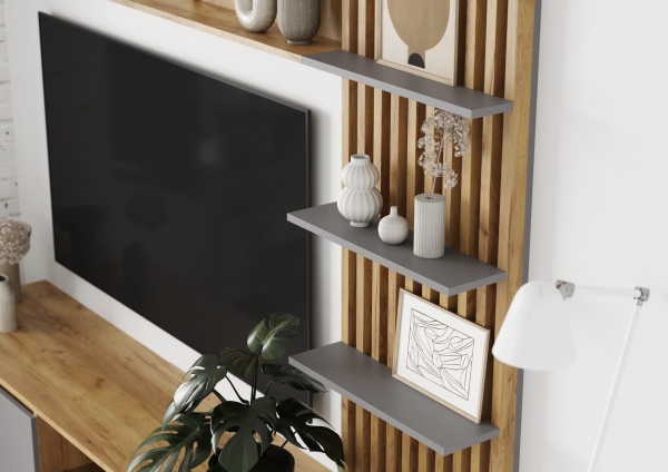 БОСТОН Стенка ЛДСП НМ-001 (Комплект) Корпус - Дуб Крафт золотой/Серый Шифер  Фасад ЛДСП - Серый Шифер